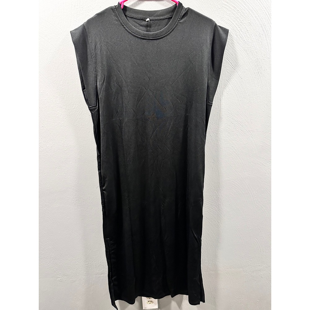 Unbranded Black Muscle Sleeve Midi Dress Crew Neck Side Slit XL